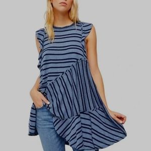 Free People Between The Lines Tunic Blue Deep Sea Combo Size L EUC
